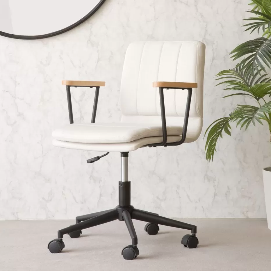 Best Sale Aiko Chaise de bureau rembourrée beige avec accoudoirs et roulettes Salles À Manger | Chaises De Bureau
