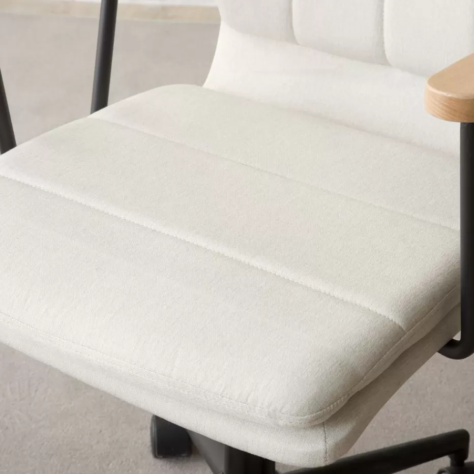 Best Sale Aiko Chaise de bureau rembourrée beige avec accoudoirs et roulettes Salles À Manger | Chaises De Bureau