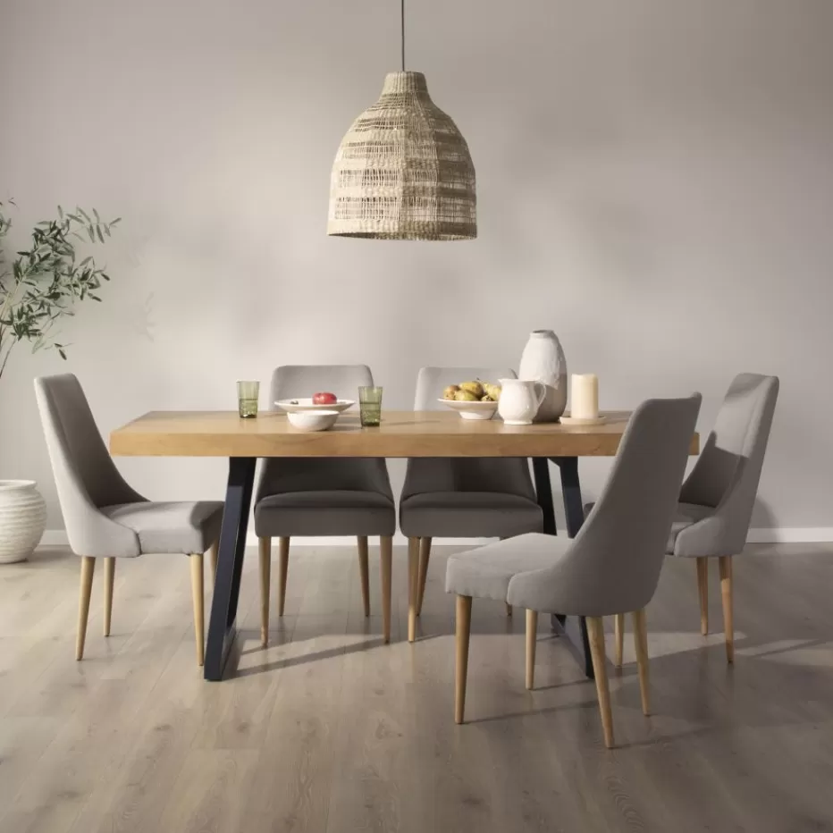 New Amaia Table à manger rectangulaire en bois massif de manguier et métal Salles À Manger | Tables En Bois