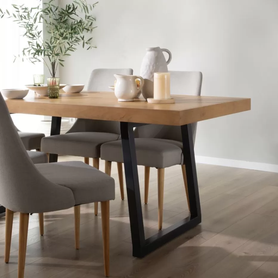 New Amaia Table à manger rectangulaire en bois massif de manguier et métal Salles À Manger | Tables En Bois