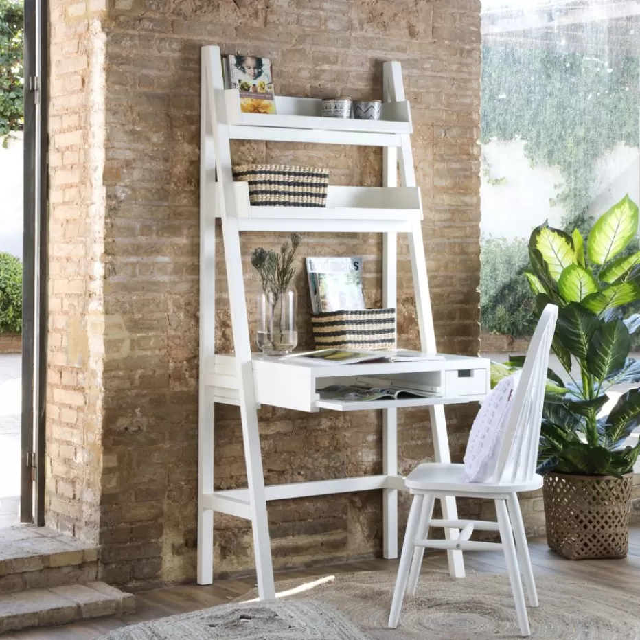 Shop Bassay Bureau en bois laqué blanc avec tiroirs et étagère Bureau | Bureaux Et Tables D'étude