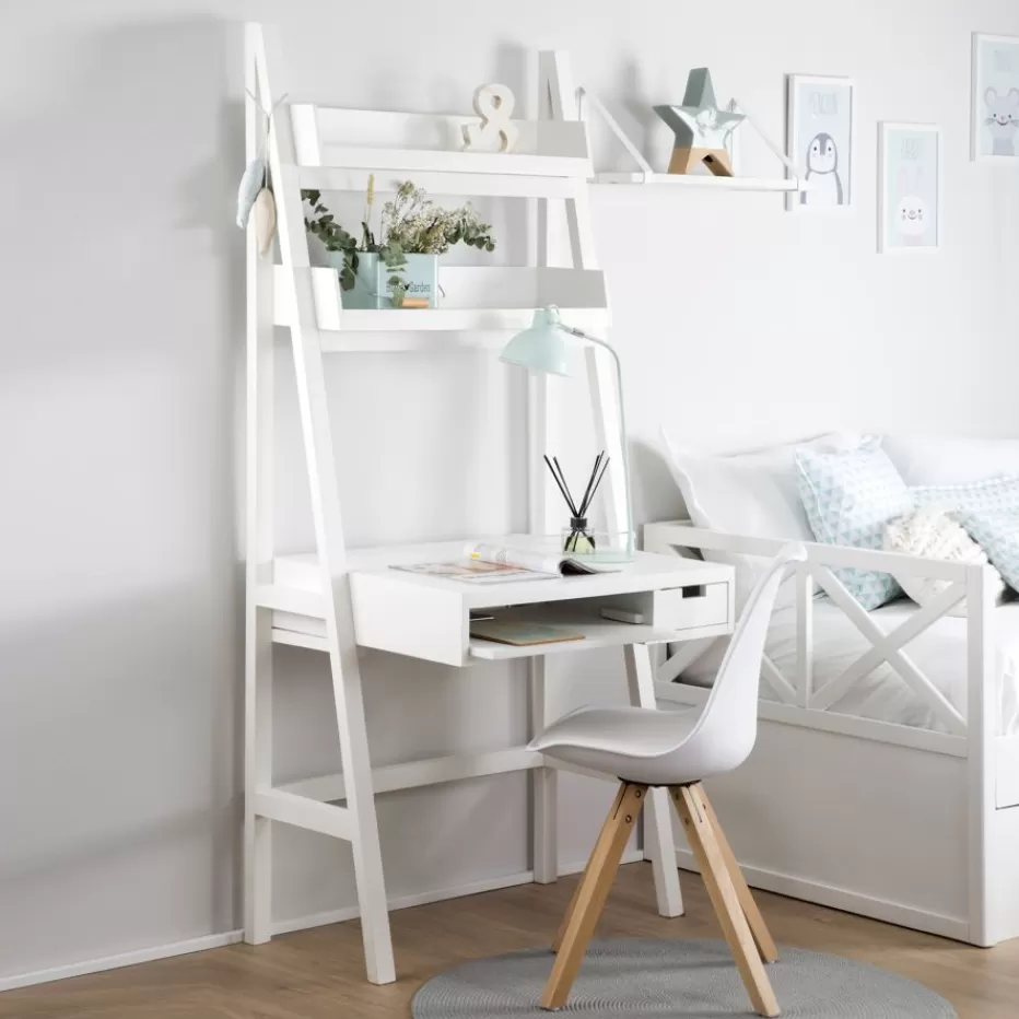 Shop Bassay Bureau en bois laqué blanc avec tiroirs et étagère Bureau | Bureaux Et Tables D'étude