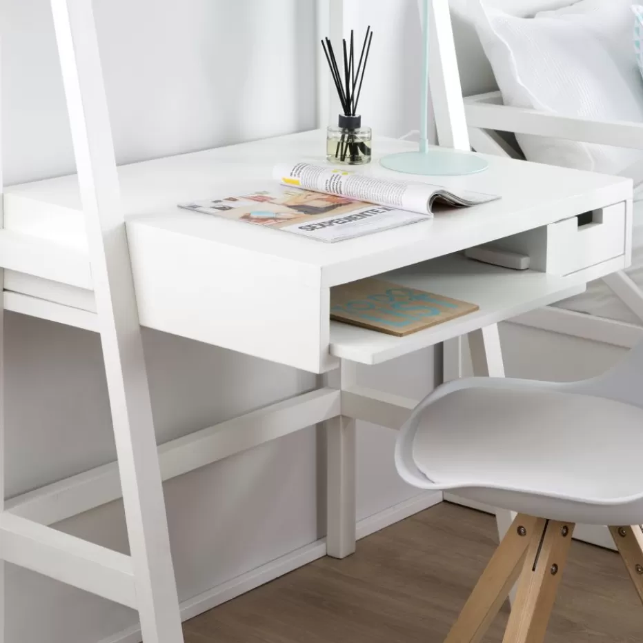 Shop Bassay Bureau en bois laqué blanc avec tiroirs et étagère Bureau | Bureaux Et Tables D'étude