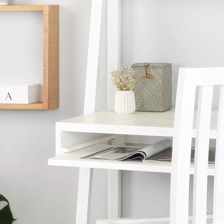 Shop Bassay Bureau en bois laqué blanc avec tiroirs et étagère Bureau | Bureaux Et Tables D'étude