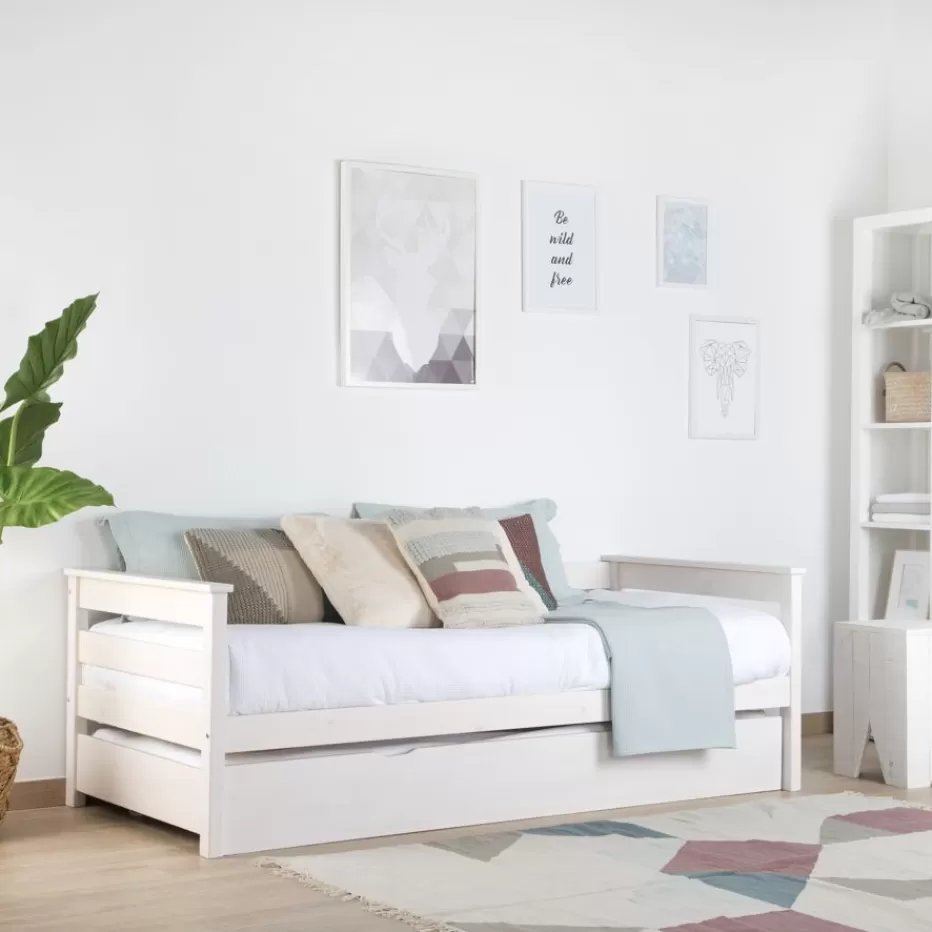 Outlet Bemy Lit nid pour matelas de 90x190 laqué en blanc Enfant Chambre Pour Jeunes Et Enfants | Lits Gigogne Et Lits Superposés