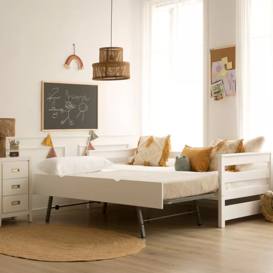Outlet Bemy Lit nid pour matelas de 90x190 laqué en blanc Enfant Chambre Pour Jeunes Et Enfants | Lits Gigogne Et Lits Superposés