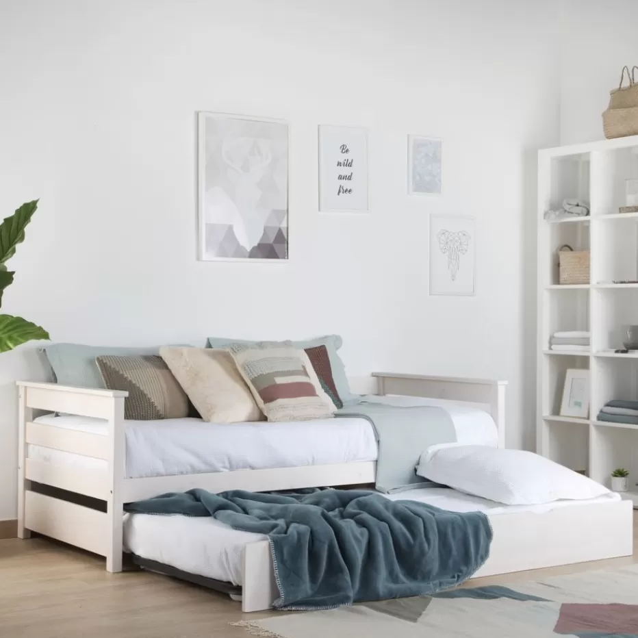 Outlet Bemy Lit nid pour matelas de 90x190 laqué en blanc Enfant Chambre Pour Jeunes Et Enfants | Lits Gigogne Et Lits Superposés