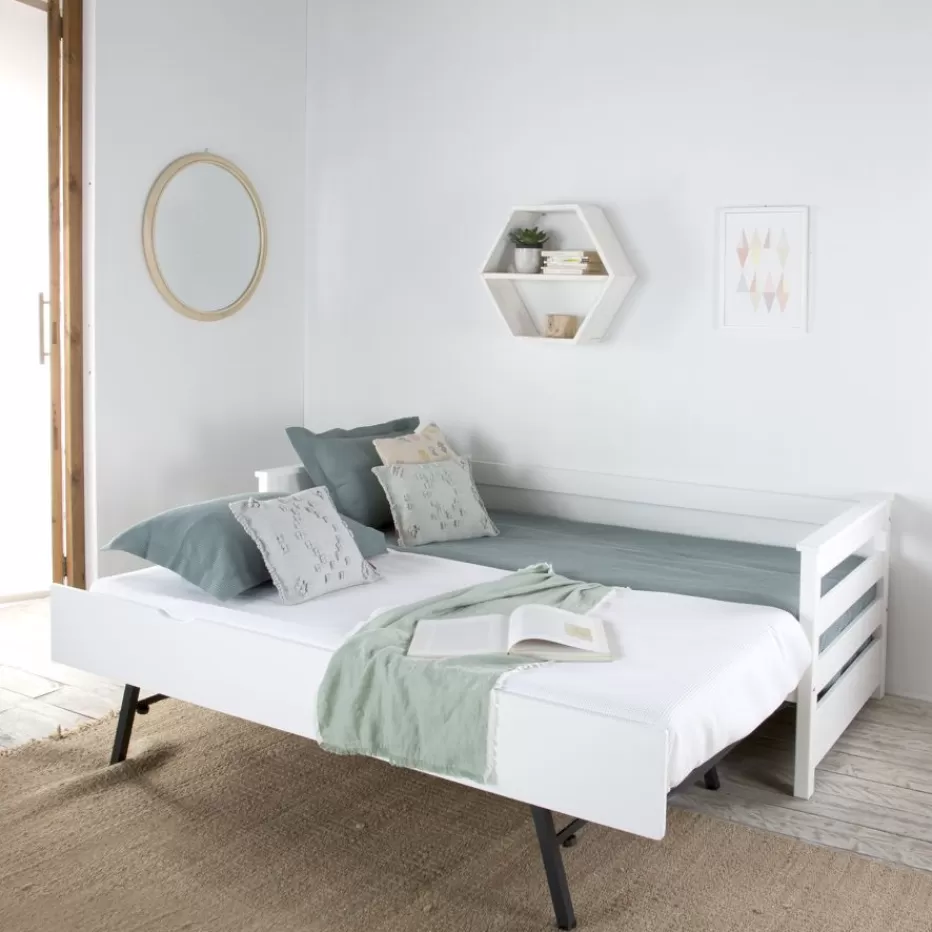 Outlet Bemy Lit nid pour matelas de 90x190 laqué en blanc Enfant Chambre Pour Jeunes Et Enfants | Lits Gigogne Et Lits Superposés