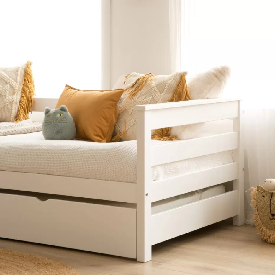 Outlet Bemy Lit nid pour matelas de 90x190 laqué en blanc Enfant Chambre Pour Jeunes Et Enfants | Lits Gigogne Et Lits Superposés