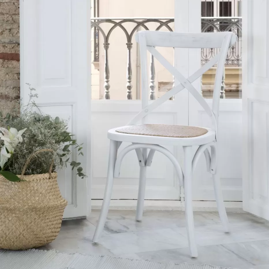 Clearance Bihar Chaise en bois massif d'orme couleur blanc lavé Salles À Manger | Chaises Blanches