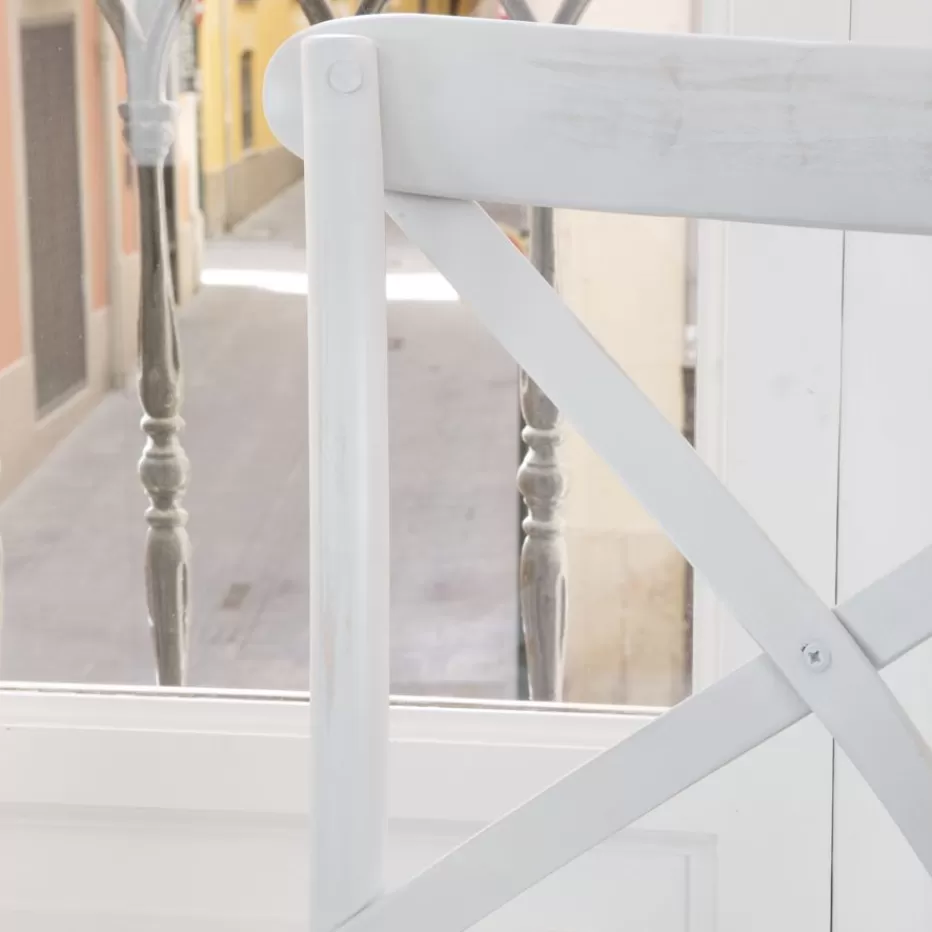 Clearance Bihar Chaise en bois massif d'orme couleur blanc lavé Salles À Manger | Chaises Blanches