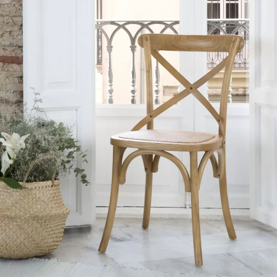 Clearance Bihar Chaise en bois massif d'orme couleur naturelle Salles À Manger | Chaises Cuisine