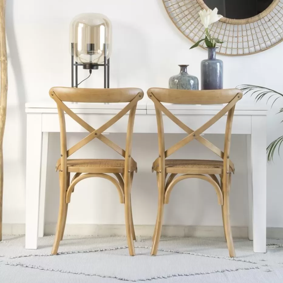 Clearance Bihar Chaise en bois massif d'orme couleur naturelle Salles À Manger | Chaises Cuisine