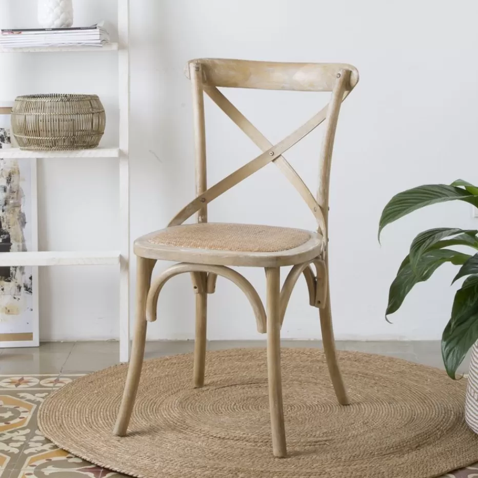 Discount Bihar Chaise en bois massif d'orme couleur naturelle antique Salles À Manger | Chaises Cuisine