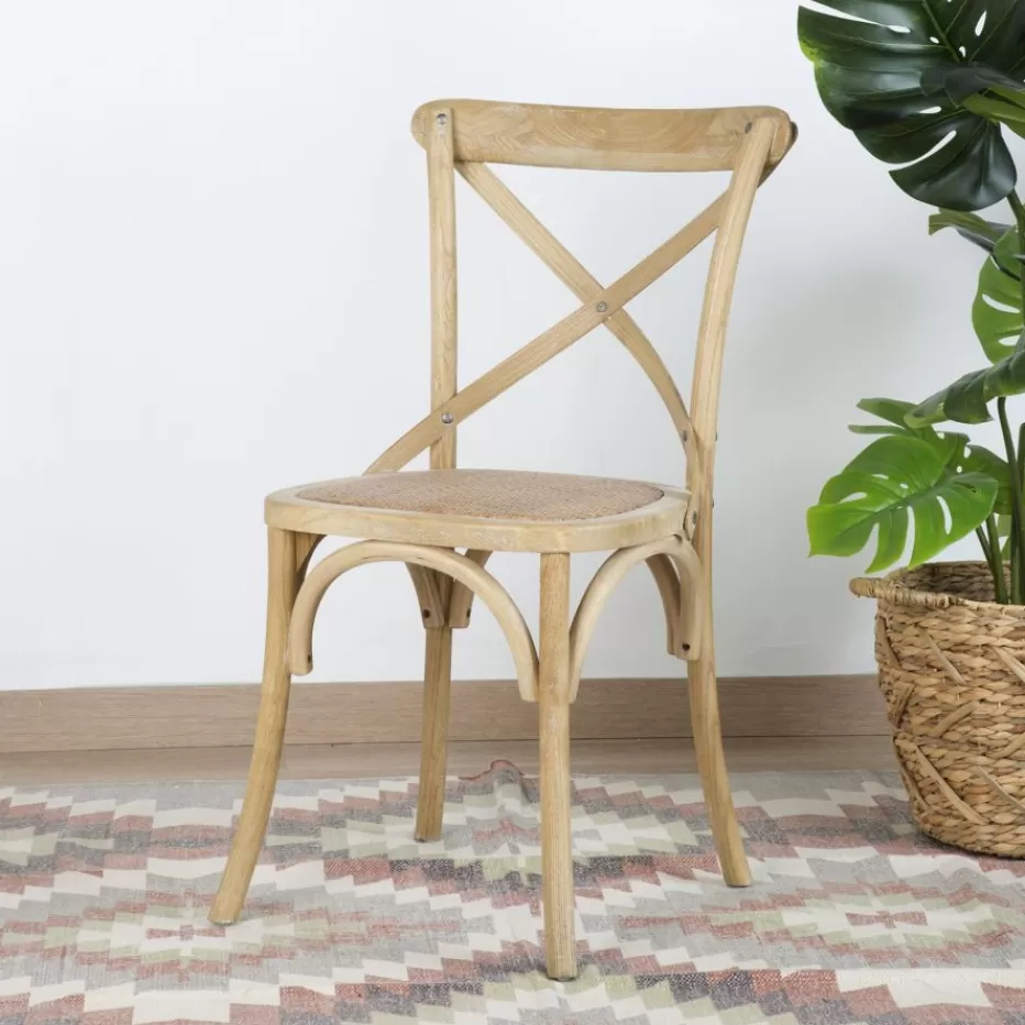 Discount Bihar Chaise en bois massif d'orme couleur naturelle antique Salles À Manger | Chaises Cuisine