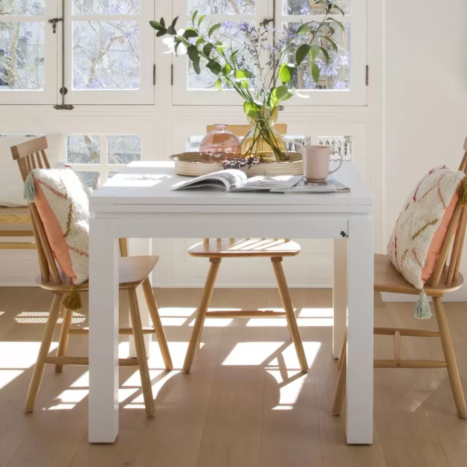 Hot Blay Table à manger carrée extensible 90/180 en bois laqué blanc Salles À Manger | Tables Blanches