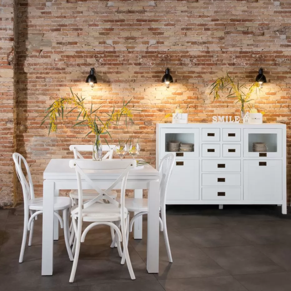 Hot Blay Table à manger carrée extensible 90/180 en bois laqué blanc Salles À Manger | Tables Blanches