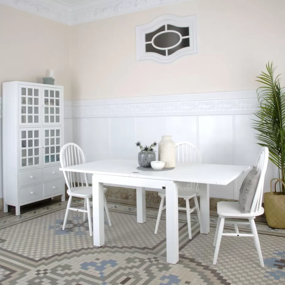 Hot Blay Table à manger carrée extensible 90/180 en bois laqué blanc Salles À Manger | Tables Blanches