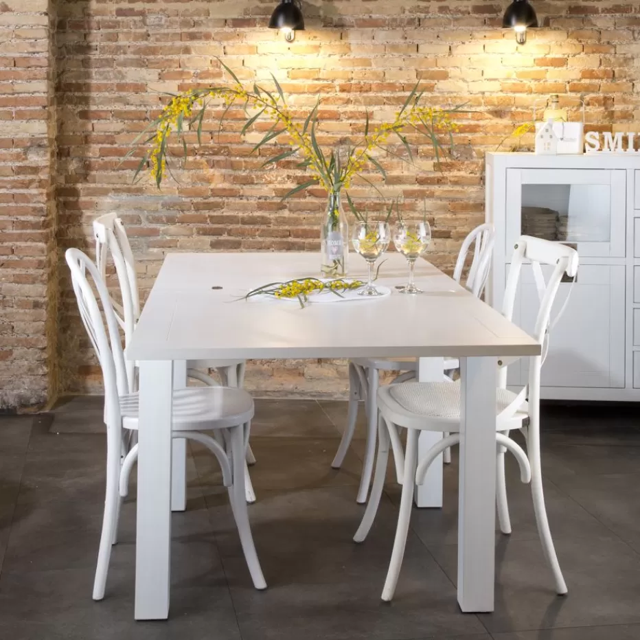 Hot Blay Table à manger carrée extensible 90/180 en bois laqué blanc Salles À Manger | Tables Blanches