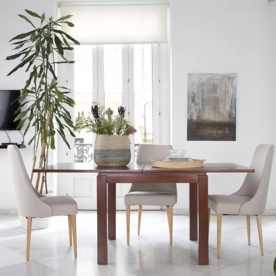 Best Blay Table à manger carrée extensible 90/180 en bois massif de couleur teck Salles À Manger | Tables En Bois
