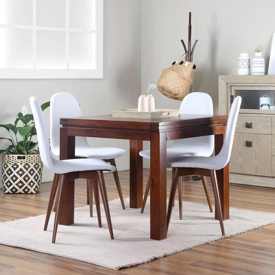 Best Blay Table à manger carrée extensible 90/180 en bois massif de couleur teck Salles À Manger | Tables En Bois