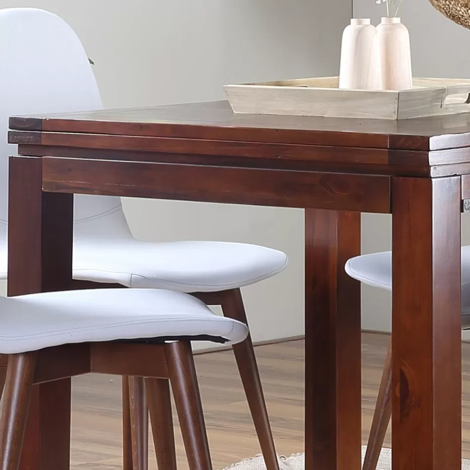 Best Blay Table à manger carrée extensible 90/180 en bois massif de couleur teck Salles À Manger | Tables En Bois