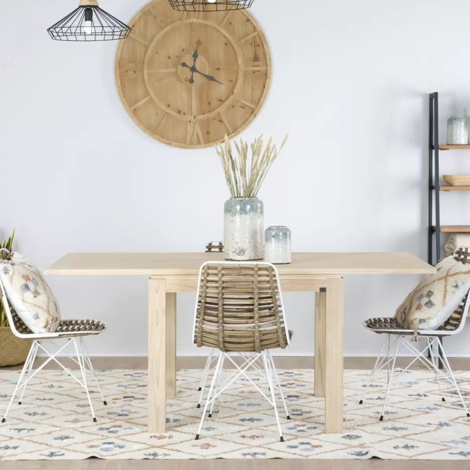 Hot Blay Table à manger extensible carrée 90/180 en bois couleur naturelle Salles À Manger | Tables En Bois