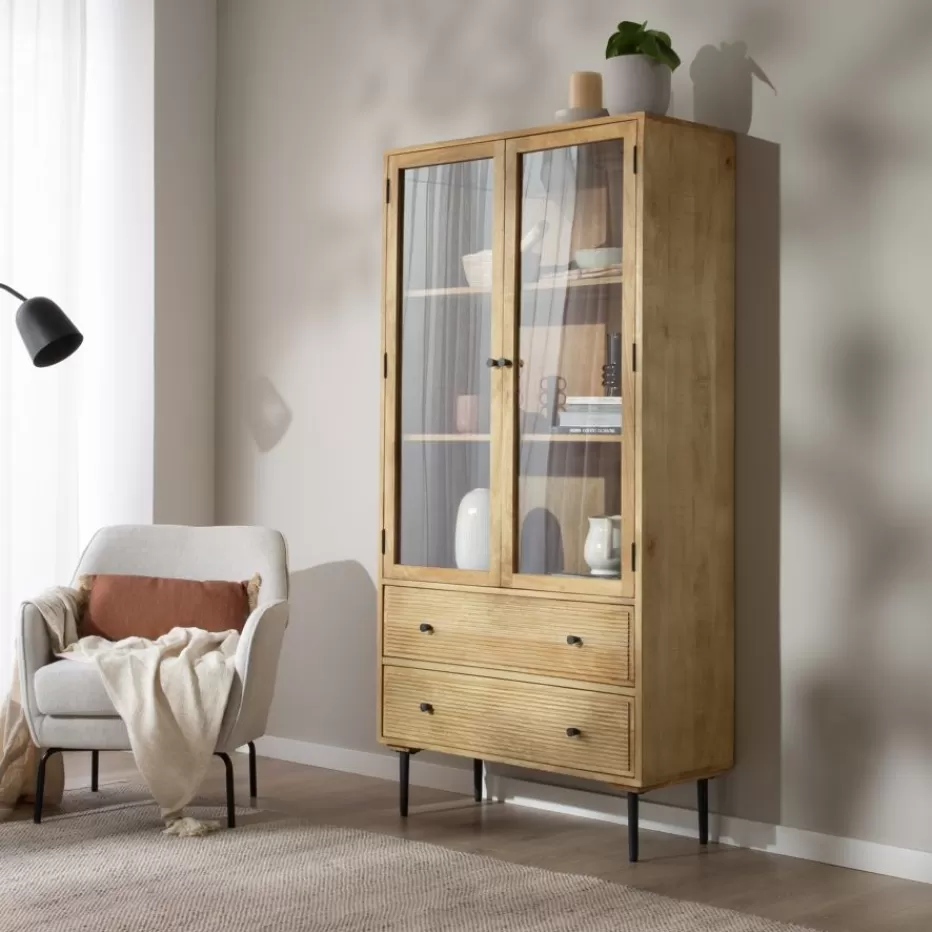 Cheap Boréal Vitrine en bois massif de manguier et métal Salles À Manger | Buffets Et Vitrines