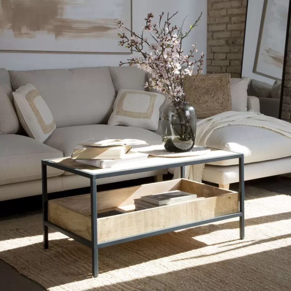 Clearance Boston Table basse en bois massif de manguier et métal Salon | Tables D'appoint