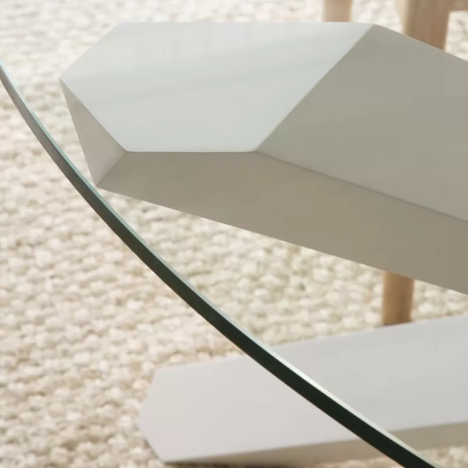 New Carot Table à manger en bois massif laqué blanc et verre rond de 120 cm Salles À Manger | Tables En Verre
