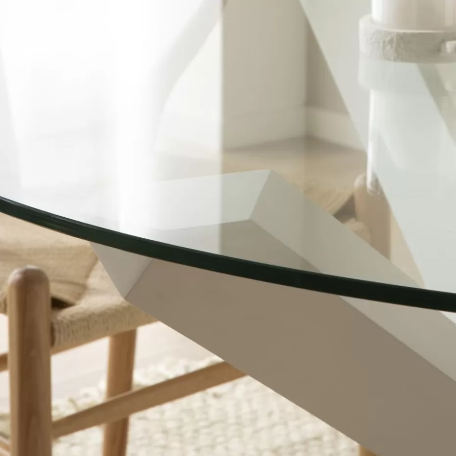 New Carot Table à manger en bois massif laqué blanc et verre rond de 120 cm Salles À Manger | Tables En Verre