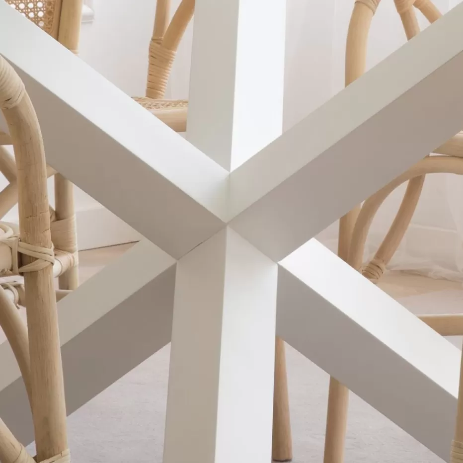 New Carot Table à manger en bois massif laqué blanc et verre rond de 120 cm Salles À Manger | Tables En Verre
