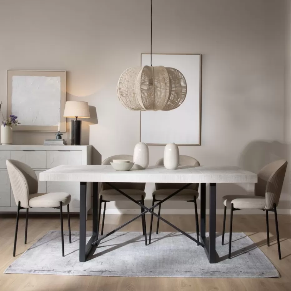 Best Sale Cuzco Table à manger rectangulaire en bois massif blanc wild et métal noir Salles À Manger | Tables Blanches