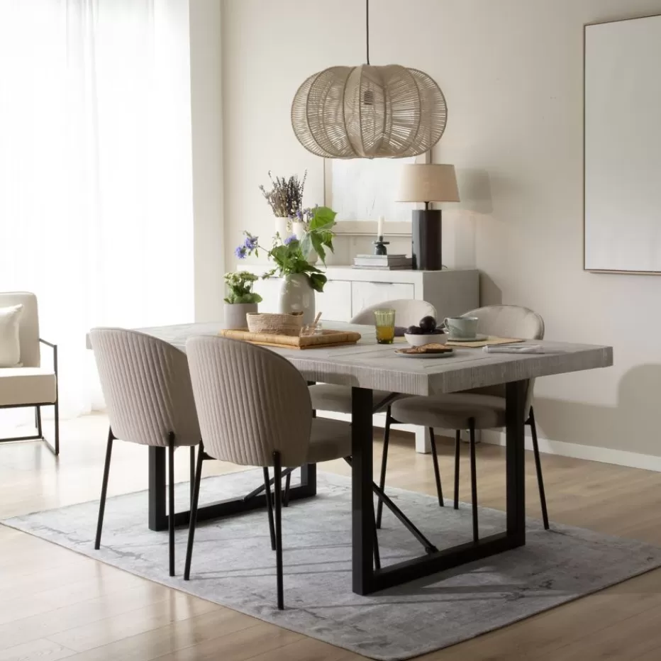 Best Sale Cuzco Table à manger rectangulaire en bois massif blanc wild et métal noir Salles À Manger | Tables Blanches