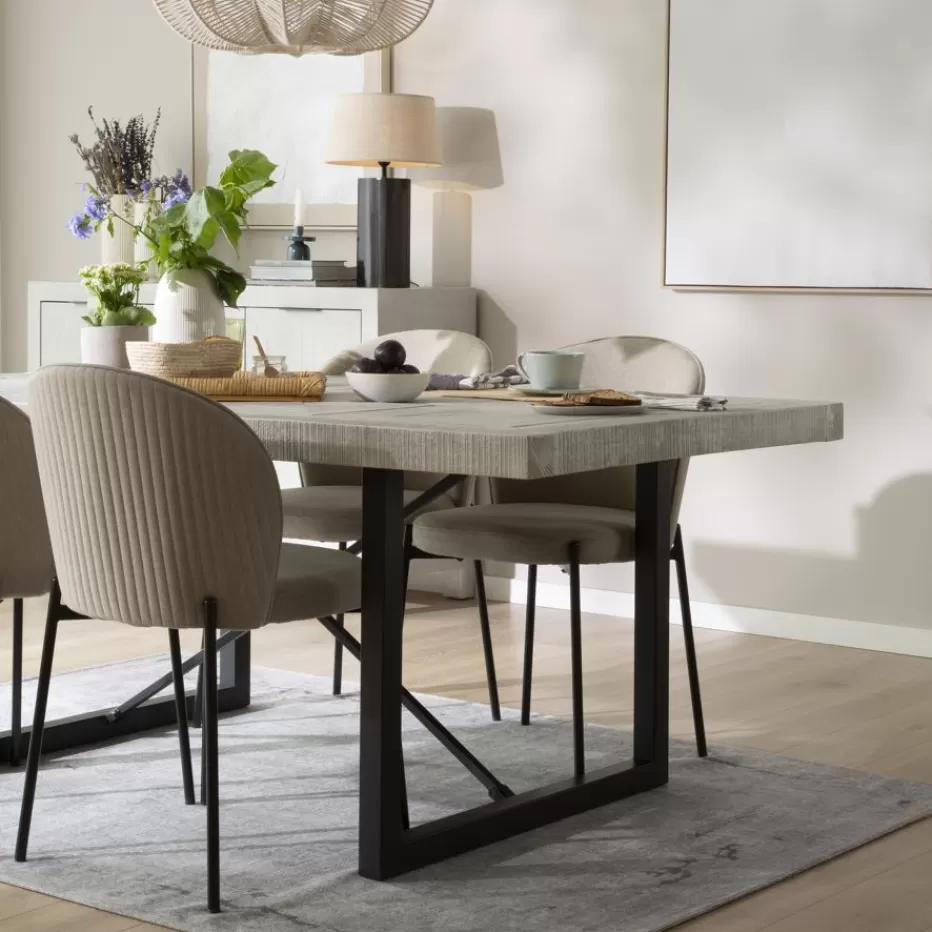 Best Sale Cuzco Table à manger rectangulaire en bois massif blanc wild et métal noir Salles À Manger | Tables Blanches