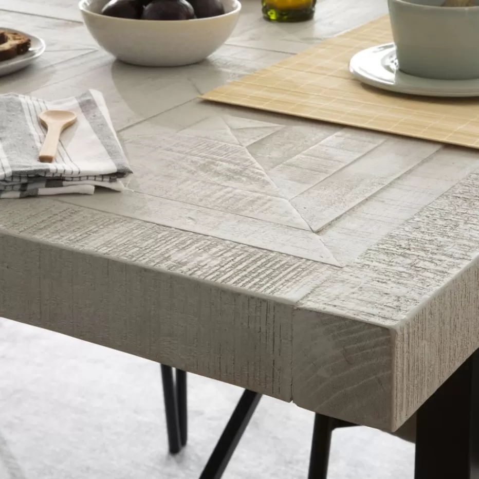 Best Sale Cuzco Table à manger rectangulaire en bois massif blanc wild et métal noir Salles À Manger | Tables Blanches