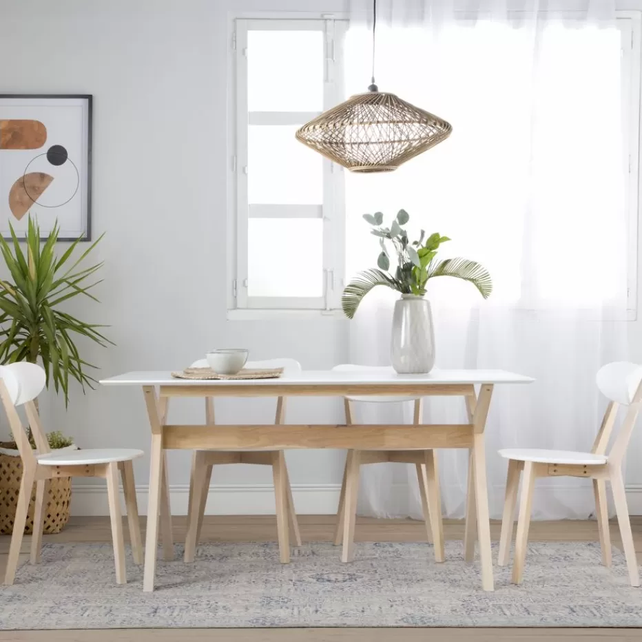 Cheap Cyrus Mesa de comedor rectangular de madera color blanco y natural Salles À Manger | Meubles De Salle À Manger