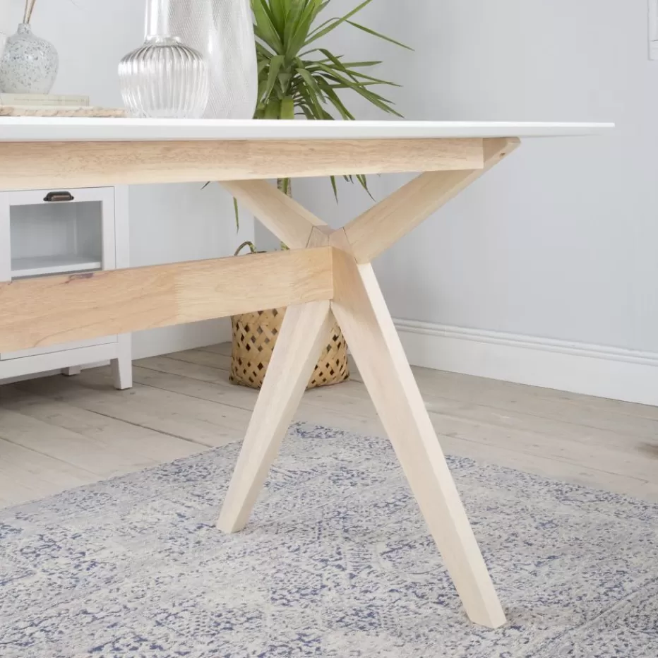 Cheap Cyrus Mesa de comedor rectangular de madera color blanco y natural Salles À Manger | Meubles De Salle À Manger