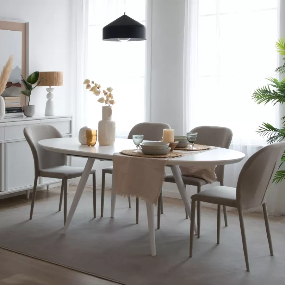 Outlet Ensemble De table extensible didier et 4 chaises de salle à manger beige beirut Salles À Manger | Tables Blanches