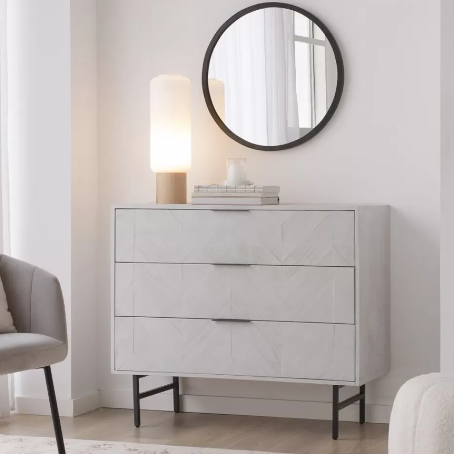 Shop Enzo Commode en bois massif et métal couleur blanc wild Chambre | Commodes Et Chiffonniers