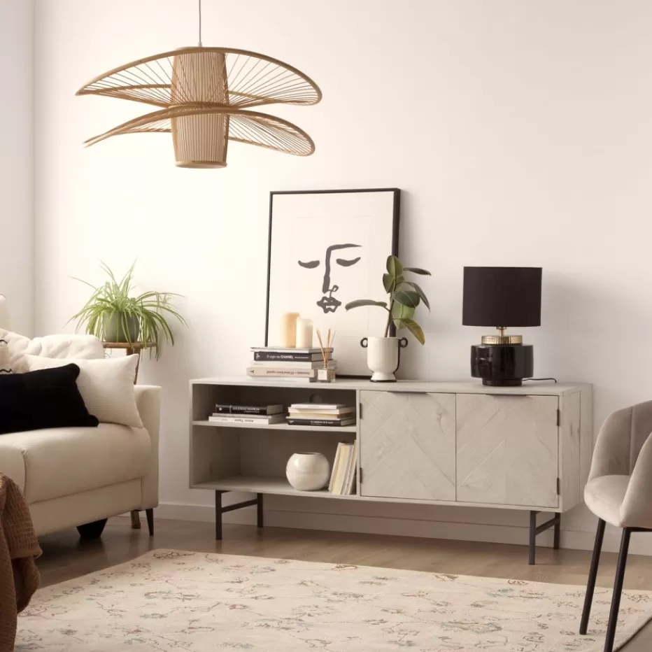 Online Enzo Meuble tv en bois massif et métal couleur blanc wild Salon | Meubles Tv