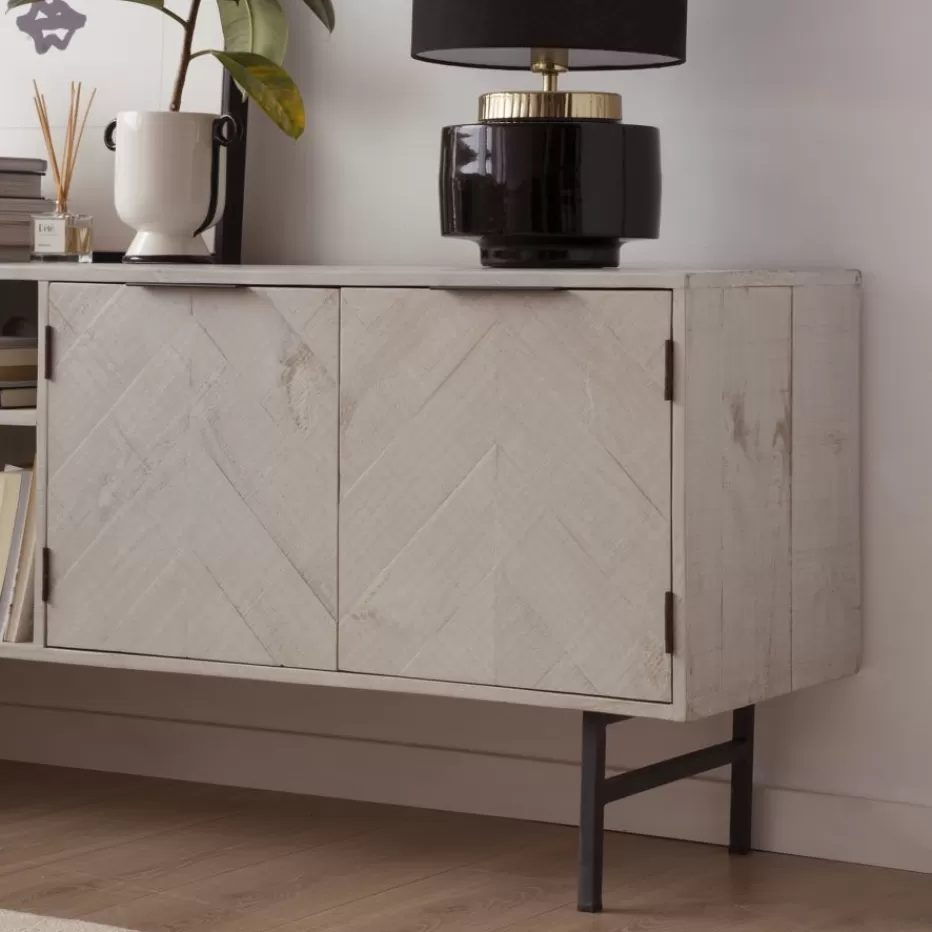 Online Enzo Meuble tv en bois massif et métal couleur blanc wild Salon | Meubles Tv