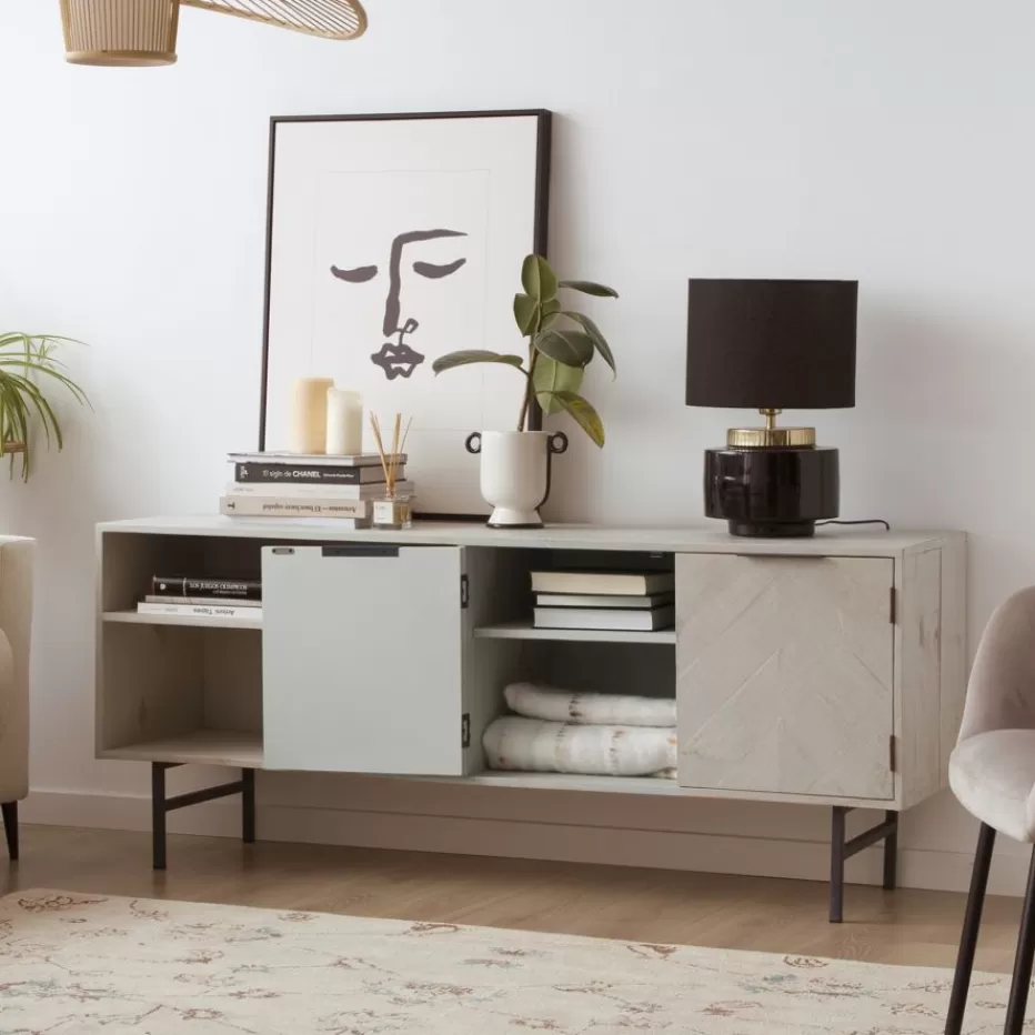 Online Enzo Meuble tv en bois massif et métal couleur blanc wild Salon | Meubles Tv