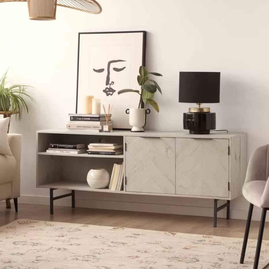 Online Enzo Meuble tv en bois massif et métal couleur blanc wild Salon | Meubles Tv