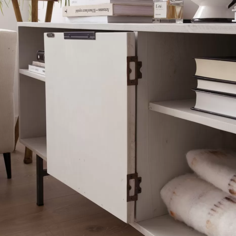 Online Enzo Meuble tv en bois massif et métal couleur blanc wild Salon | Meubles Tv