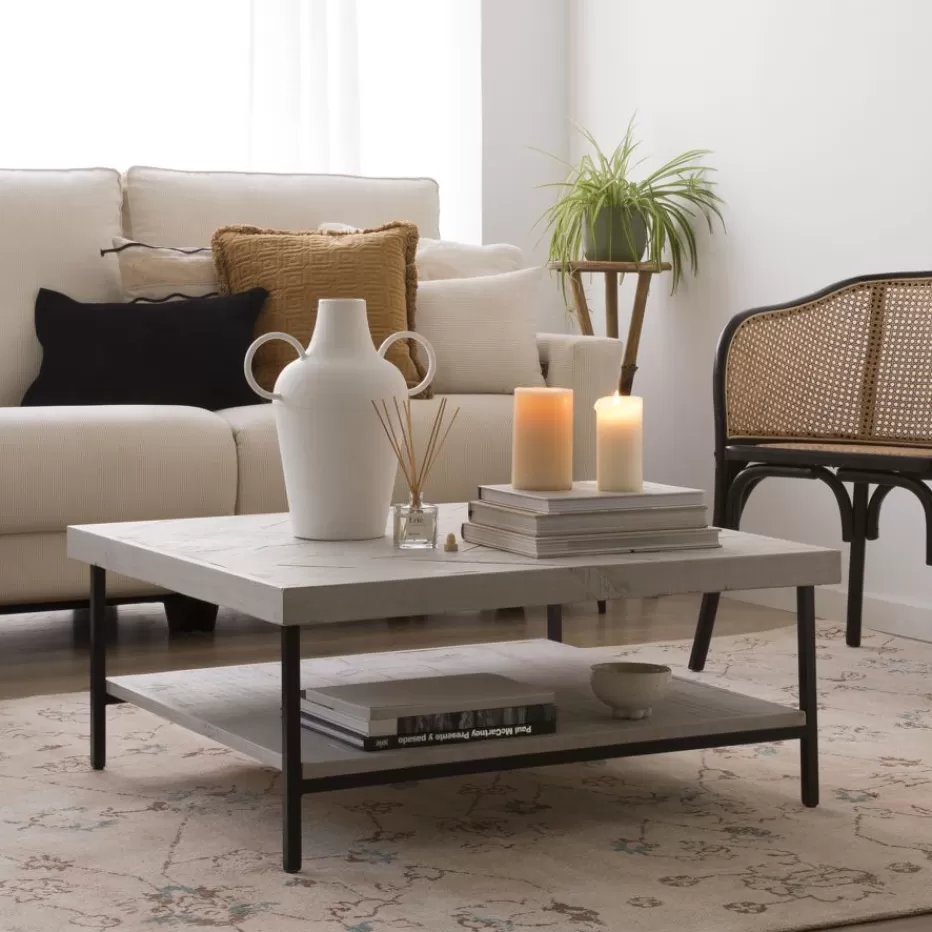 Clearance Enzo Table basse en bois massif et métal couleur blanc wild Salon | Tables D'appoint