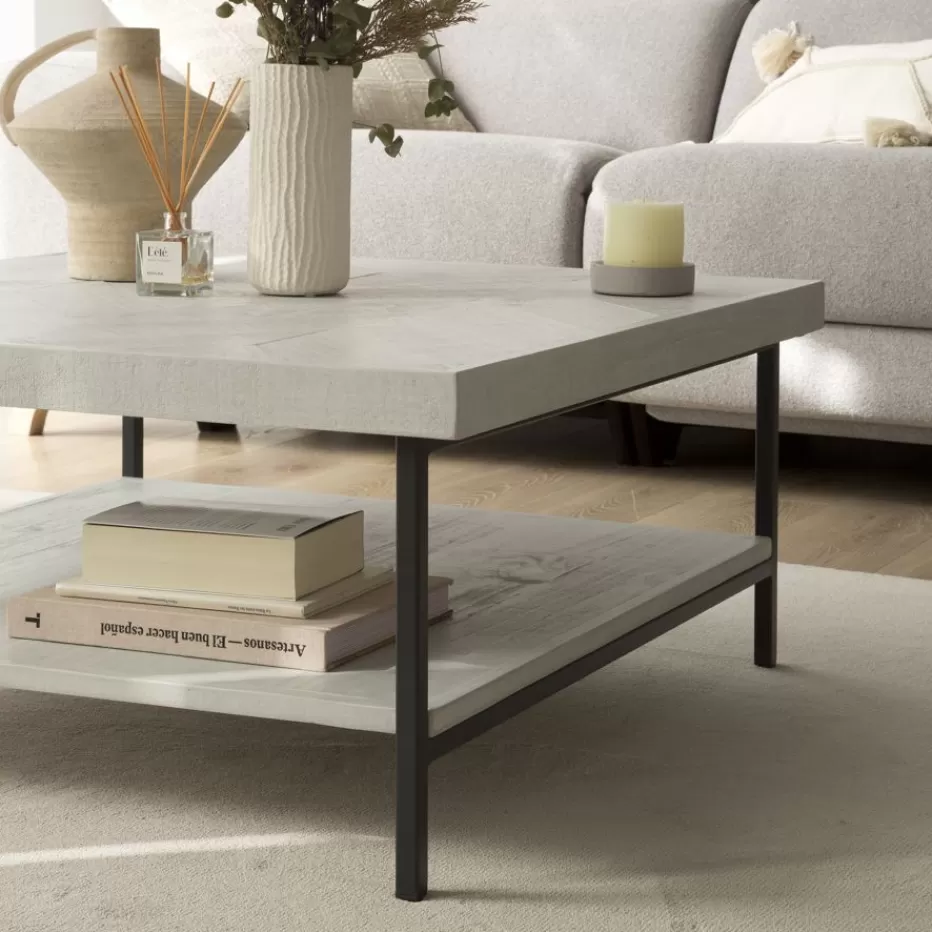 Clearance Enzo Table basse en bois massif et métal couleur blanc wild Salon | Tables D'appoint