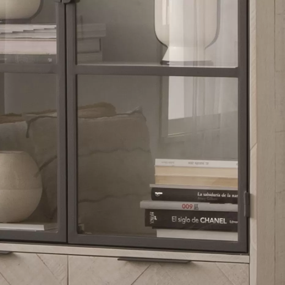 Sale Enzo Vitrine en bois massif et métal couleur blanc wild Salles À Manger | Buffets Et Vitrines