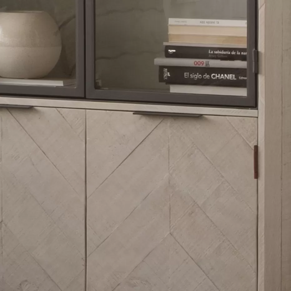 Sale Enzo Vitrine en bois massif et métal couleur blanc wild Salles À Manger | Buffets Et Vitrines