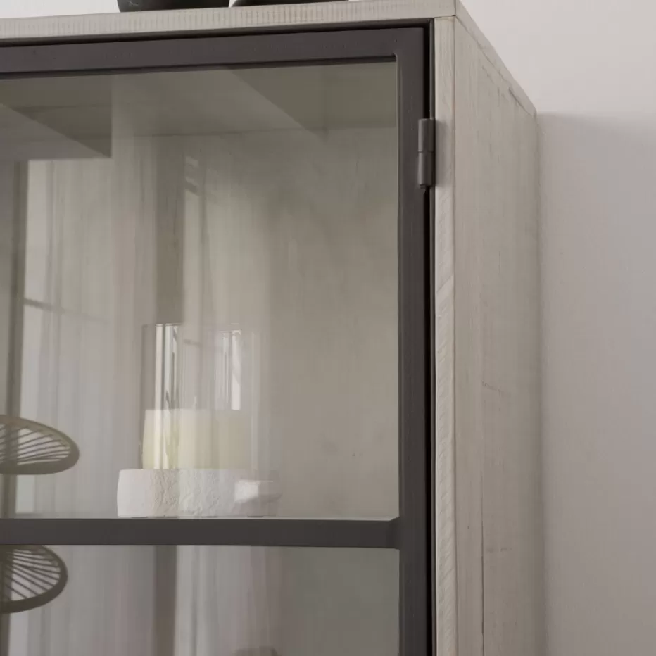 Sale Enzo Vitrine en bois massif et métal couleur blanc wild Salles À Manger | Buffets Et Vitrines